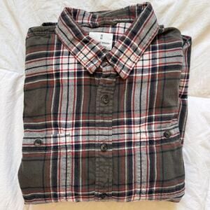 mutual weave Gray plaid flannel button up shirt sz XL casual country outdoors